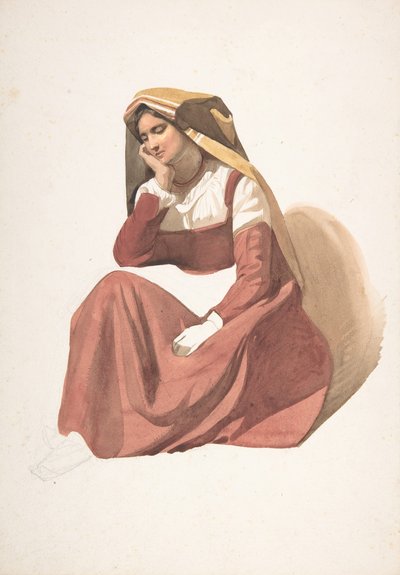 Mujer campesina italiana sentada, mediados del siglo XIX de Pierre Louis Dubourcq