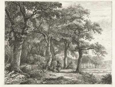 Paisaje de bosque con hombre con mochila. de Pieter Casper Christ