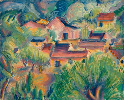 Casas y paisaje, ca. 1918 de Preston Dickinson