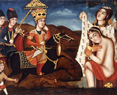 Khusraw descubriendo a Shirin bañándose, c. 1840 de Qajar School