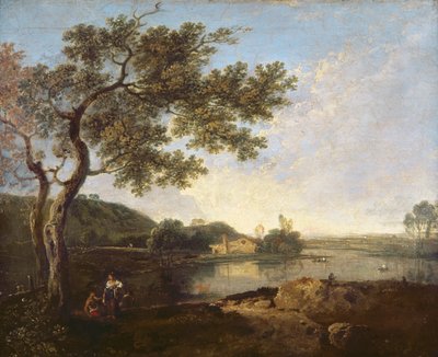 Escena fluvial italiana con figuras de Richard Wilson