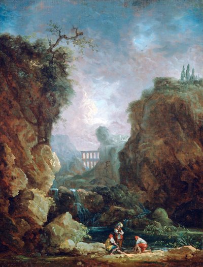 Paisaje con cascada y acueducto, c1750-1808 de Robert Hubert