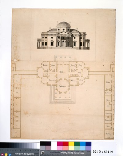 Monticello: 2ª versión (plano y elevación oeste) de Robert Mills