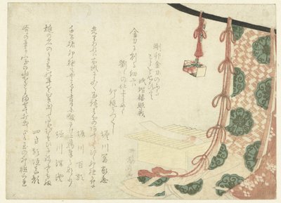 Una hoja de poesía en un atril ceremonial de Ryuryukyo Shinsai