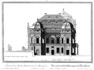 Alzado de la fachada lateral este de Salomon Kleiner