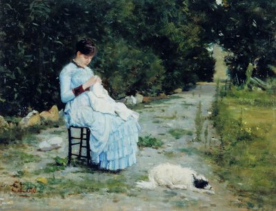 En el jardín, c.1883 (óleo sobre tabla) de Silvestro Lega