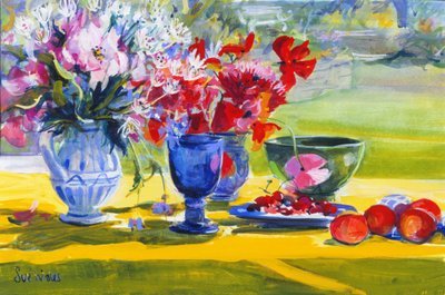 Flores de verano en la mesa del jardín, 1993 de Sue Wales