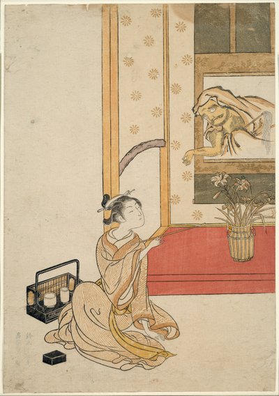 Dando un Humo a Daruma de Suzuki Harunobu