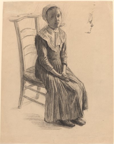 Niña sentada con traje campesino de Swiss 19th Century