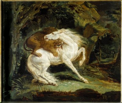 Caballo atacado por un león de Theodore Gericault