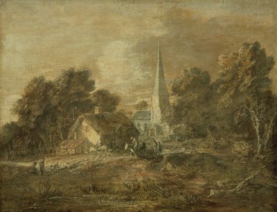 Paisaje boscoso con escena de pueblo de Thomas Gainsborough