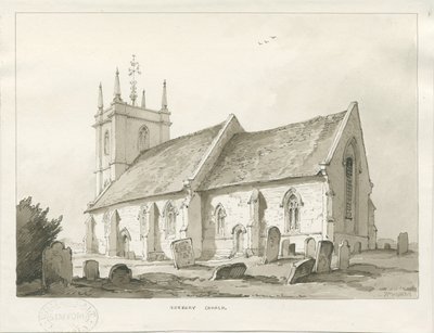 Iglesia de Norbury: dibujo en sepia de Thomas Peploe Wood