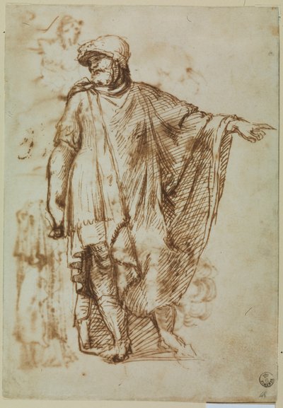 Soldado con repisa (pluma y tinta sobre papel) de Titian (c.1488 1576)