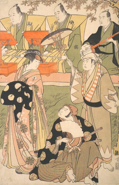 Escena Teatral, con Músicos de Torii Kiyonaga