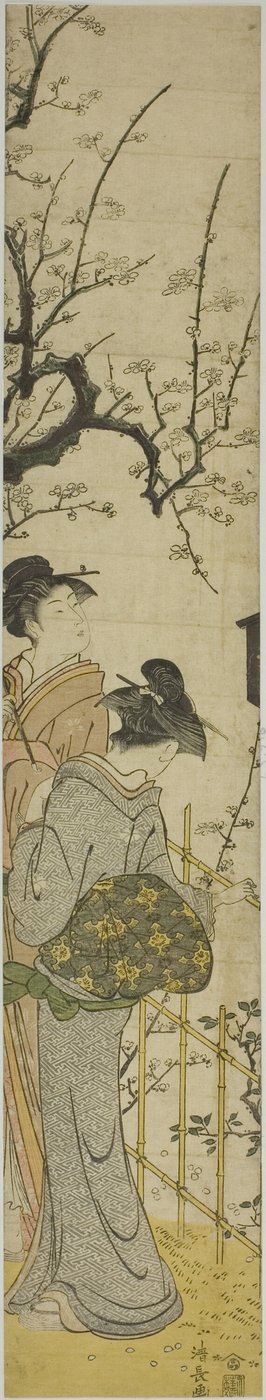 Dos mujeres viendo flores de ciruelo de Torii Kiyonaga