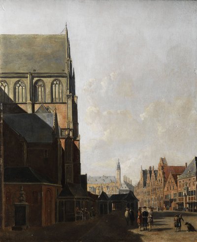 Haarlem, vista de la ciudad (iglesia y plaza del mercado) de Unbekannt