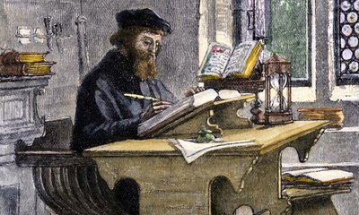 John Wycliffe trabajando, siglo XIX de Unbekannt