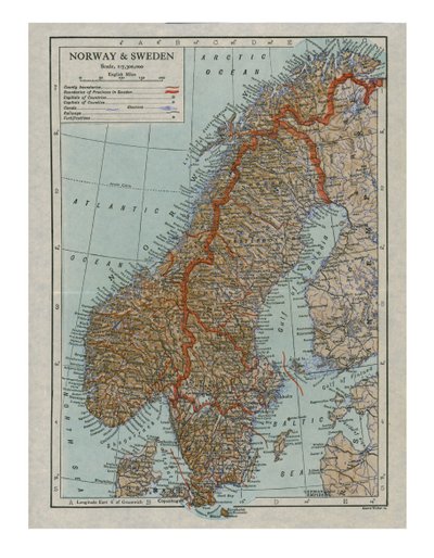 Mapa de Noruega y Suecia, siglo XIX de Unbekannt