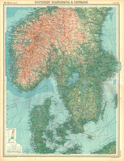 Mapa del sur de Escandinavia y Dinamarca de Unbekannt