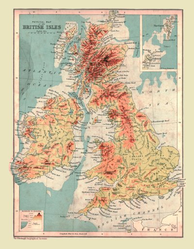 Mapa físico de las Islas Británicas, 1902 de Unbekannt