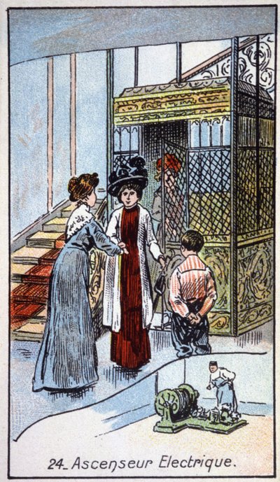 Ascensor eléctrico, c. 1910 (ilustración) de Unbekannter Künstler