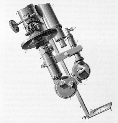 Tablero científico presentando un espectroscopio. de Unknown artist