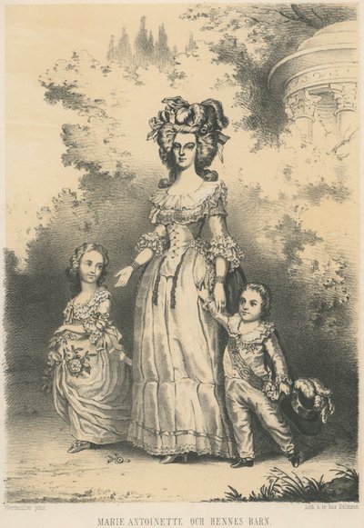 María Antonieta paseando con sus hijos (litografía) de Unknown artist