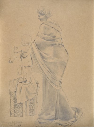 Mujer y niño (dibujo) de Valère Bernard