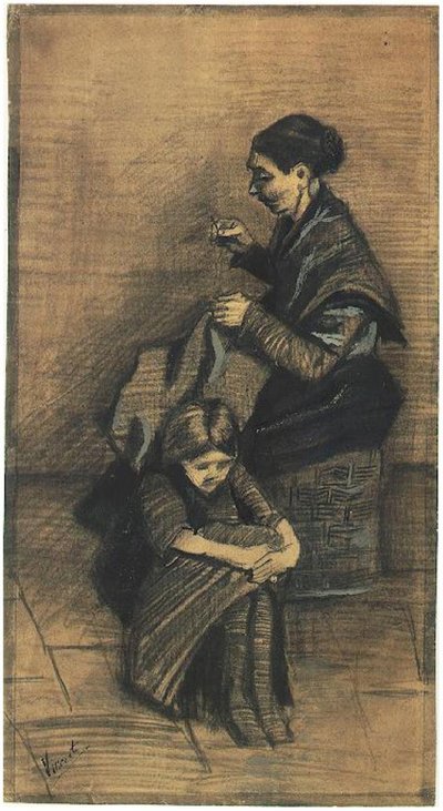Sien sentada en una cesta con una niña F1072 Vincent van Gogh de Vincent van Gogh