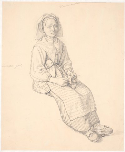Mujer sueca sentada con tejido de Wilhelm Marstrand