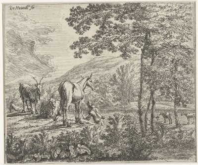 paisaje con una mula y cabras de Willem de Heusch