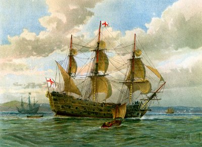 Buque de batalla de la Royal Navy, c1650 c1890-c1893 de William Frederick Mitchell