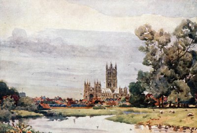 Canterbury desde los prados (litografía en color) de William Wiehe Collins