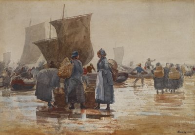 Pescadores en la playa de Cullercoats de Winslow Homer