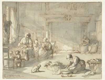 Interior de una casa con mujeres y niños de Zacharias Blijhooft