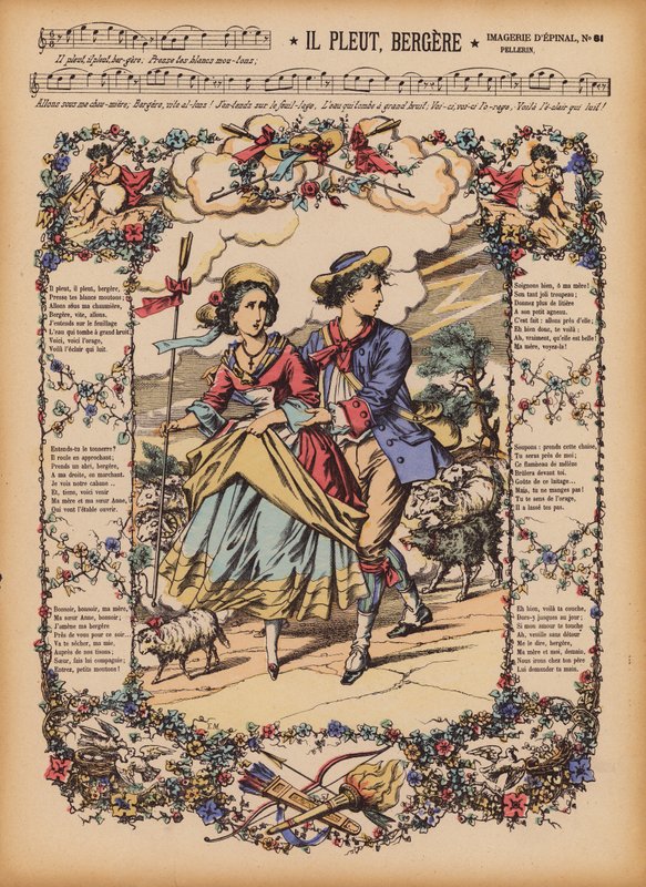 Il Pleut, Bergere (grabado coloreado) de (after) French School
