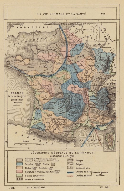 Geografía médica de Francia (grabado coloreado) de (after) French School