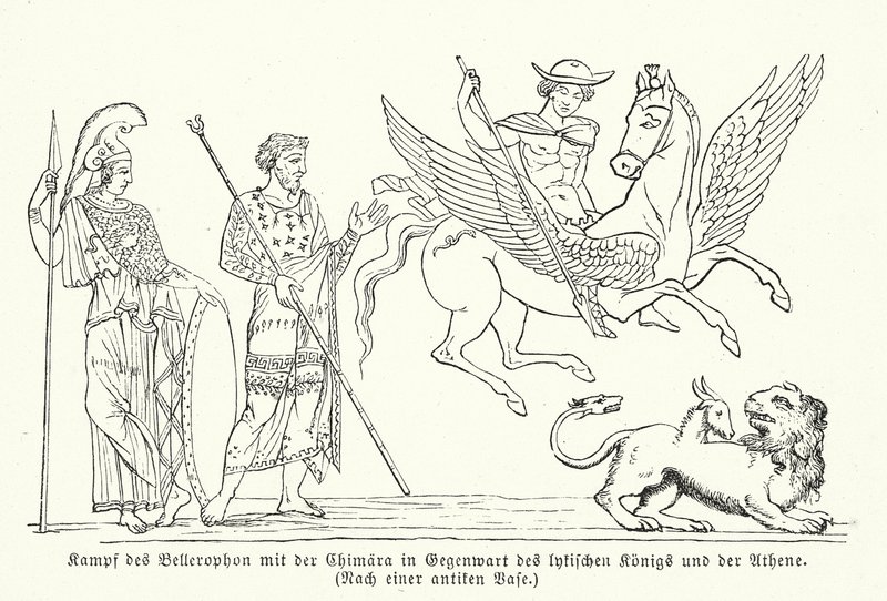 Belerofonte luchando contra la Quimera (grabado) de (after) German School