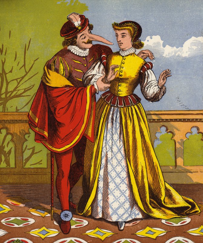 Hombre con nariz larga, posiblemente Cyrano de Bergerac de English School