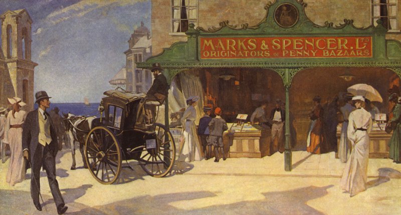 Una de las primeras tiendas con frente abierto a principios de 1900, ¿Una nueva idea para compras fáciles? de English School