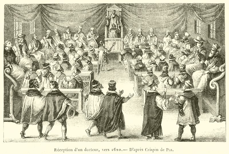 Recepción de un doctor, hacia 1620 de French School