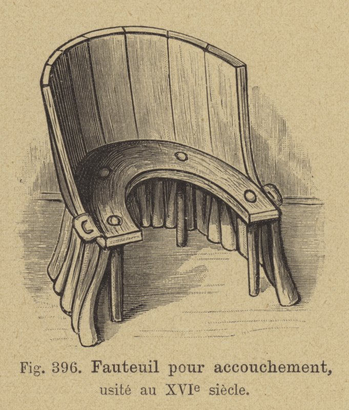 Silla de parto utilizada en el Siglo XVI de German School
