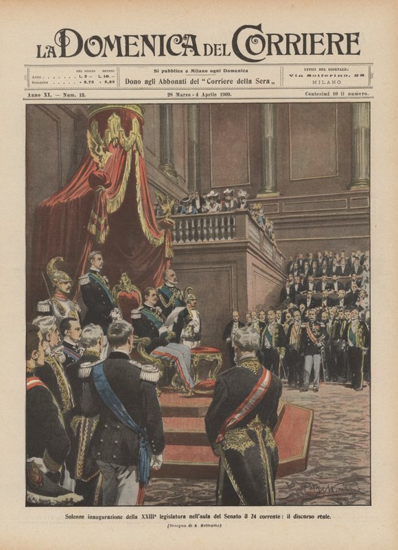 Solemne inauguración de la XXIII legislatura en el aula del Senado el 24 del corriente, el discurso real de Achille Beltrame