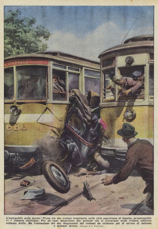 ¡El automóvil en la trampa! de Achille Beltrame