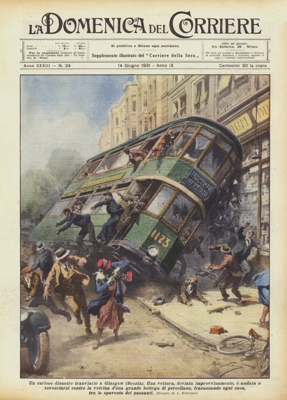 Un curioso desastre tranviario en Glasgow (Escocia) de Achille Beltrame