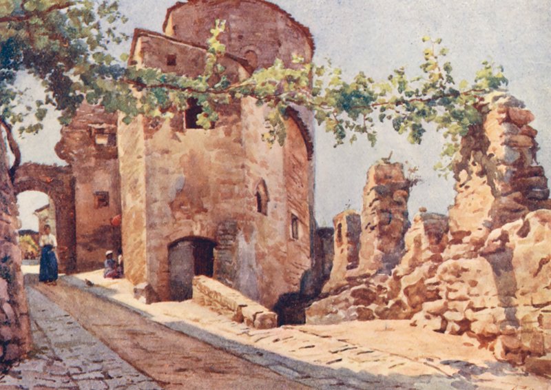 Porta Veneris, Spello (litografía en color) de Alberto Pisa