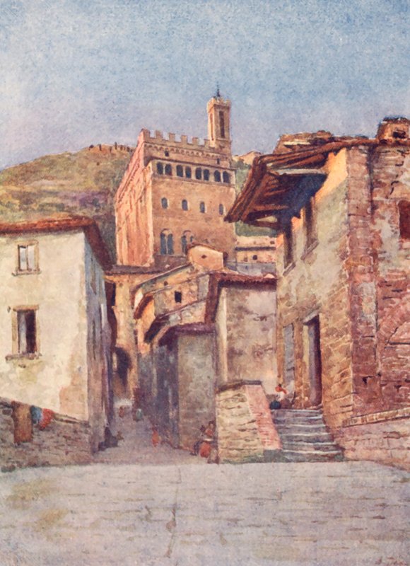 Via Delle Occhi, Gubbio (litografía en color) de Alberto Pisa
