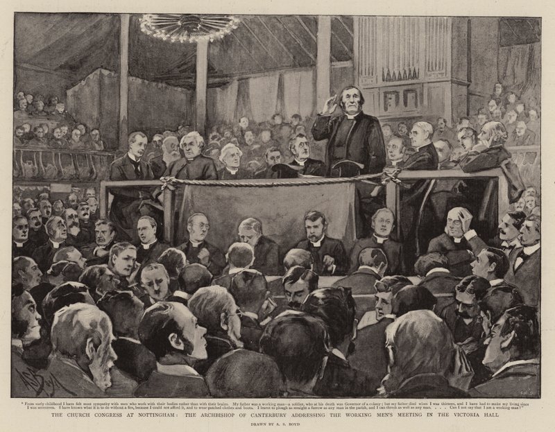 El Congreso de la Iglesia en Nottingham, el Arzobispo de Canterbury dirigiéndose a la Reunión de Trabajadores en el Victoria Hall de Alexander Stuart Boyd