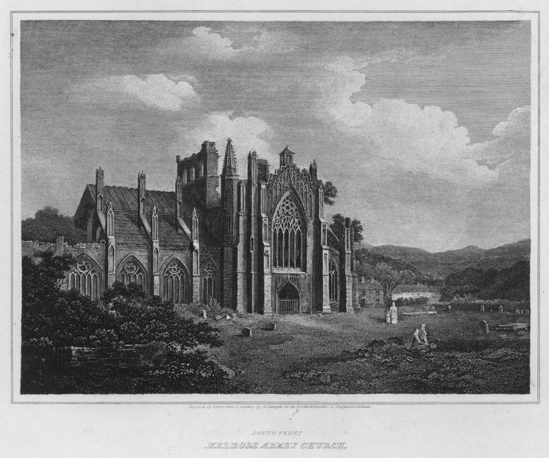 Frente sur, Iglesia de la Abadía de Melrose de Alexander (after) Nasmyth