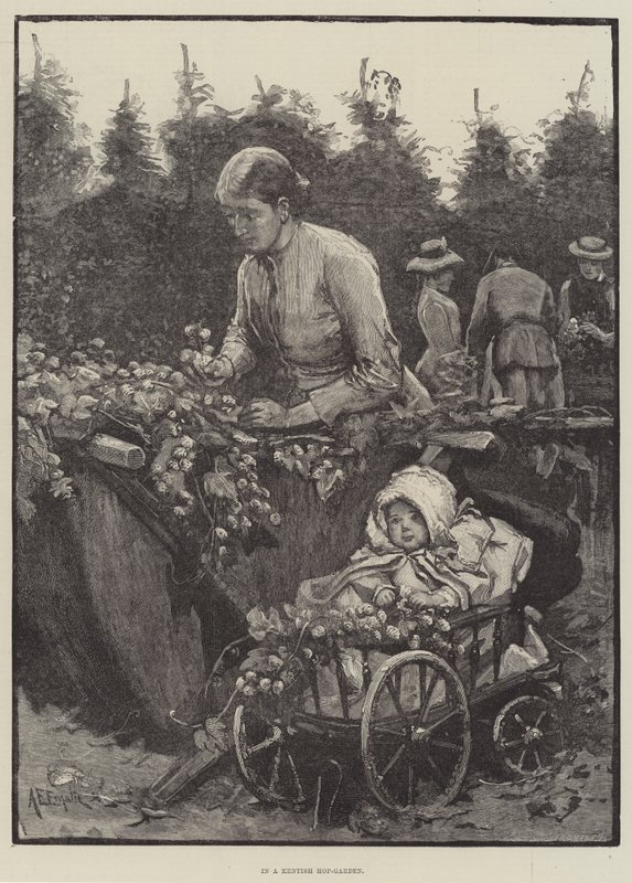 En un Jardín de Lúpulo de Kent de Alfred Edward Emslie